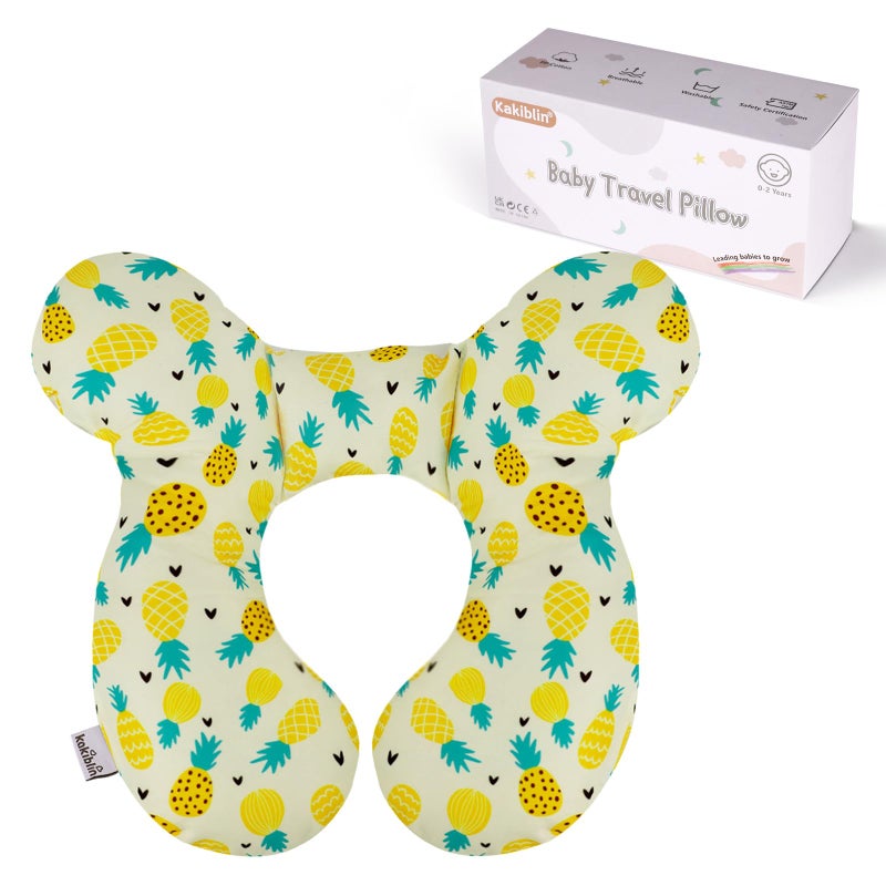 KAKIBLIN Baby Travel Pillow, Upgraded Baby Neck Pillows for Car Seat Toddler Head and Neck Support Pillow,Support Pillows for Car Seat, Pushchair,Travel (Pineapple) - Image 1
